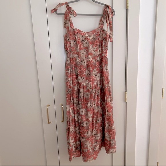 ULLA JOHNSON Terracotta Silk Blend Floral Print Minerva Midi Dress Size 4